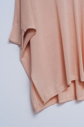 Pull à manches courtes à col en V beige 3