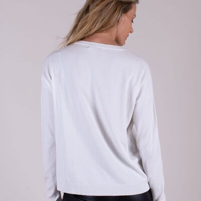 Pull femme écru viscose col rond manches longues - Manille