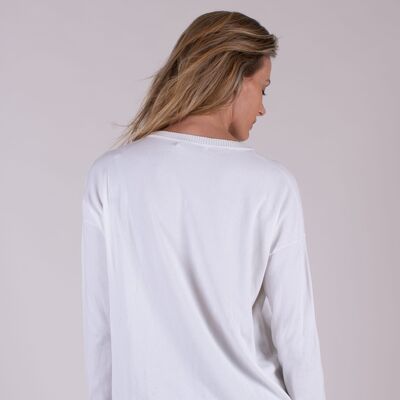Pull femme écru viscose col rond manches longues - Manille