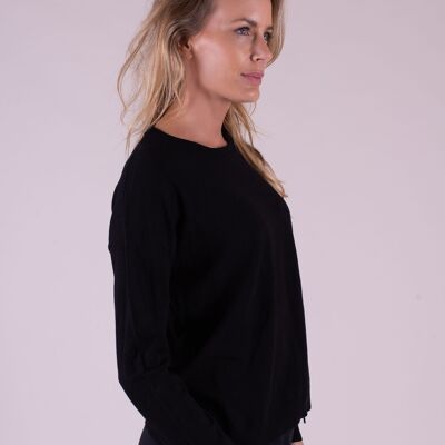 Pull femme noir viscose col rond manches longues - Manille