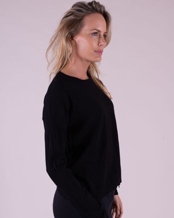 Pull femme noir viscose col rond manches longues - Manille 1