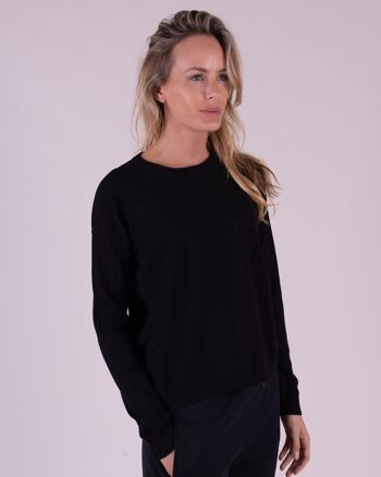 Pull femme noir viscose col rond manches longues - Manille 2