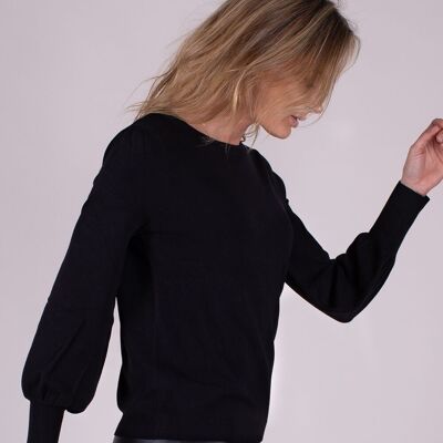 Women's sweater black in viscose with long puff sleeves - KRABI