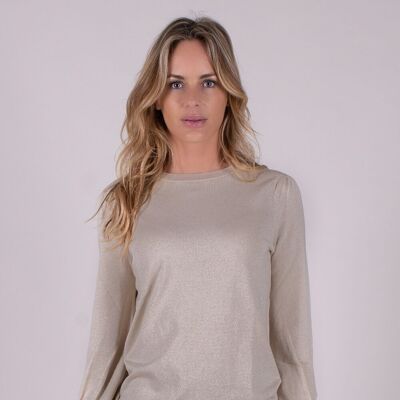 Women's sweater beige in viscose lurex with long puff sleeves - KRABI
