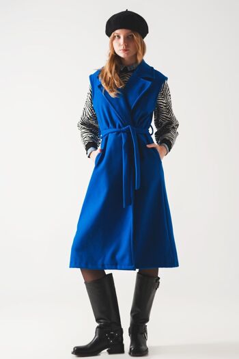 Gilet ceinturé ultra long bleu 2