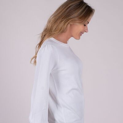 Jersey de mujer blanco roto de viscosa con manga larga abullonada - KRABI