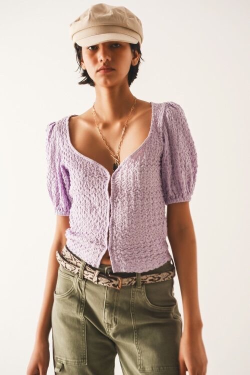 Top with balloon sleeves and hook and eye closure in lila