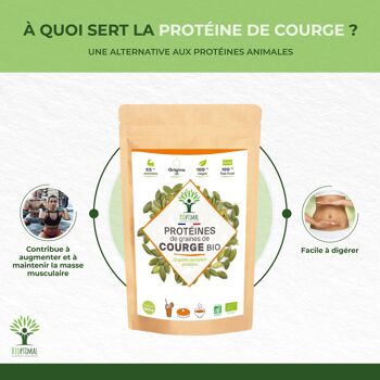 Protéine de Graines de Courge Bio - 65% de Protéines BCAA - Poudre de Graine de Citrouille Crue - 100 Pur - Raw Food - Conditionné en France - Vegan 4
