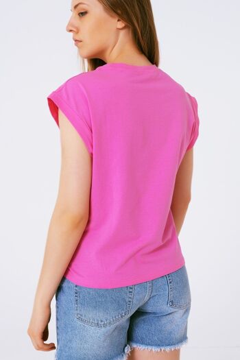 T-shirt sans manches avec strass en rose 3