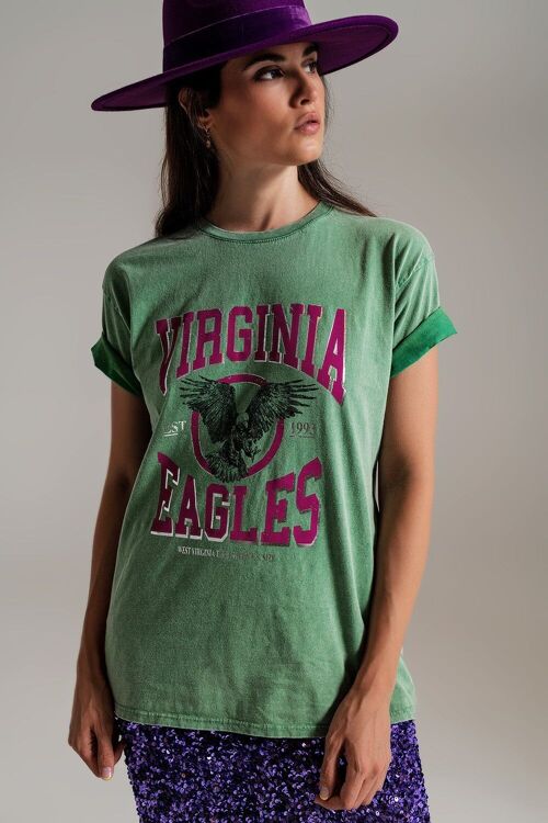 T-shirt with Virginia Eagles Text in Green