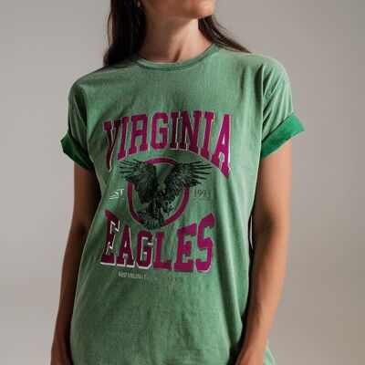 T-shirt con testo Virginia Eagles in verde