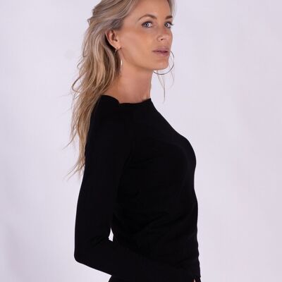 Women's sweater black viscose round neck long sleeve-KIEV