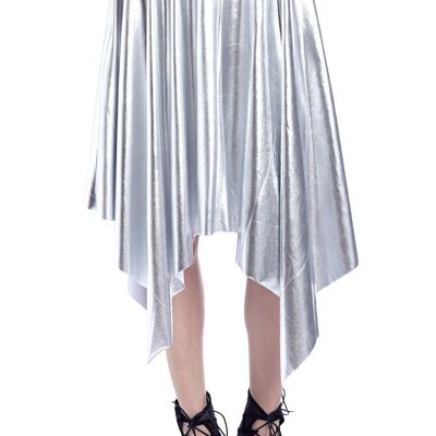 Silver pleated midi skirt in metallic