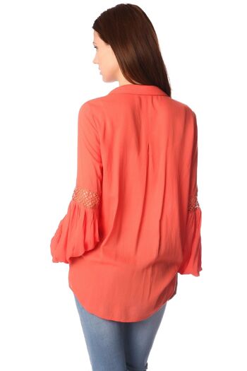 Blouse orange avec devant cache-cœur et détail drapé 2