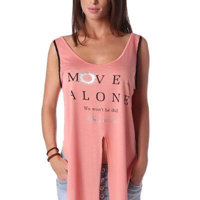 Coral logo tank top with center split