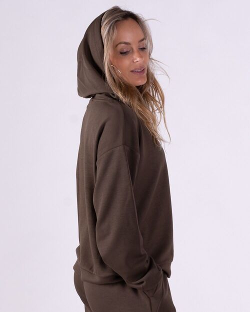 Dames viscose cupro hoody in taupe - CAMBRIDGE