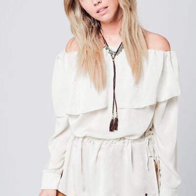 Soft beige blouse with drawstring