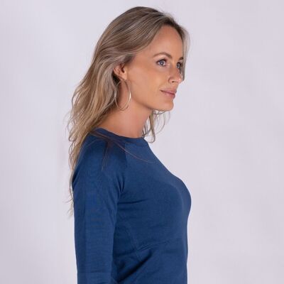 Jersey mujer viscosa azul índigo cuello redondo manga 1/2 - MOSCOW