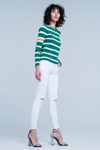 Jean skinny blanc avec détail genoux déchirés 6