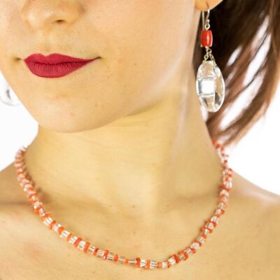Intini Jewels Sterling Silver Italian Handmade Rock Crystal Coral Boho Necklace