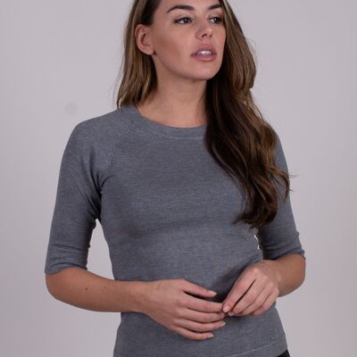 Women's sweater gray melee viscose round neck 1/2 sleeve - MOSCOW