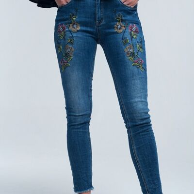 Jeans skinny blu con ricami