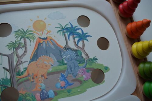 PLAQUE EN BOIS POUR TABLE FLISAT/TROFAST DINOSAURE VOLCAN