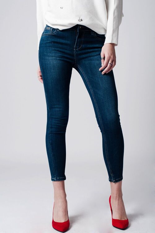 Skinny low waist dark blue wash jeans