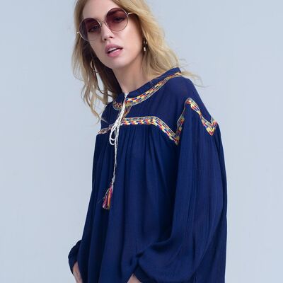 Embroidered navy blouse