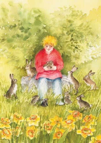 Carte postale lapins et enfants