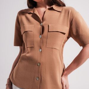 Pull manches courtes en maille camel