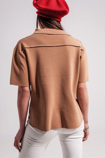 Pull manches courtes en maille camel 2