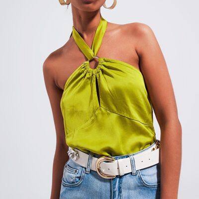 Halter neck crop top with ring detail in lime