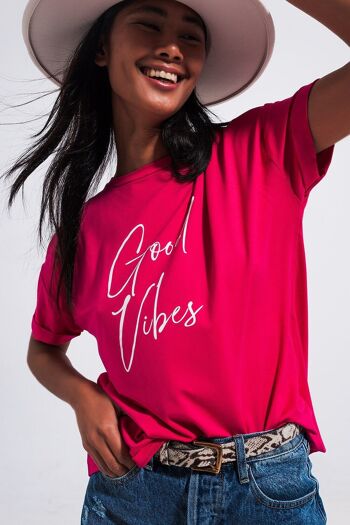 T-shirt à slogan Good Vibes fuchsia 5