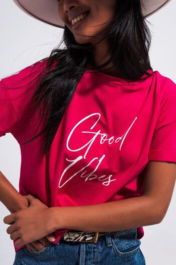 T-shirt à slogan Good Vibes fuchsia 6