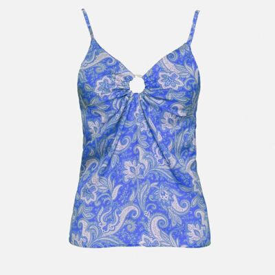 Top in raso con stampa paisley stampata in blu