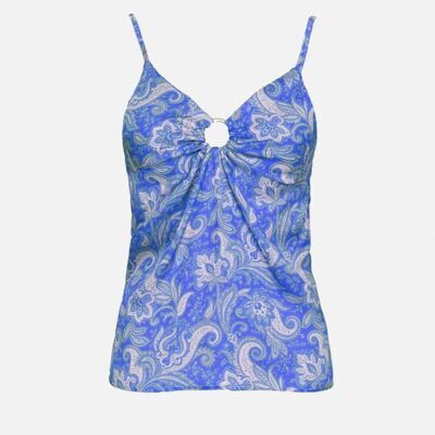 Satin-Top mit Paisley-Print in Blau