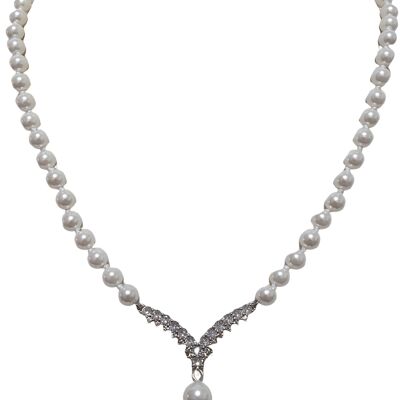Collier ras de cou en perles avec zircons centraux