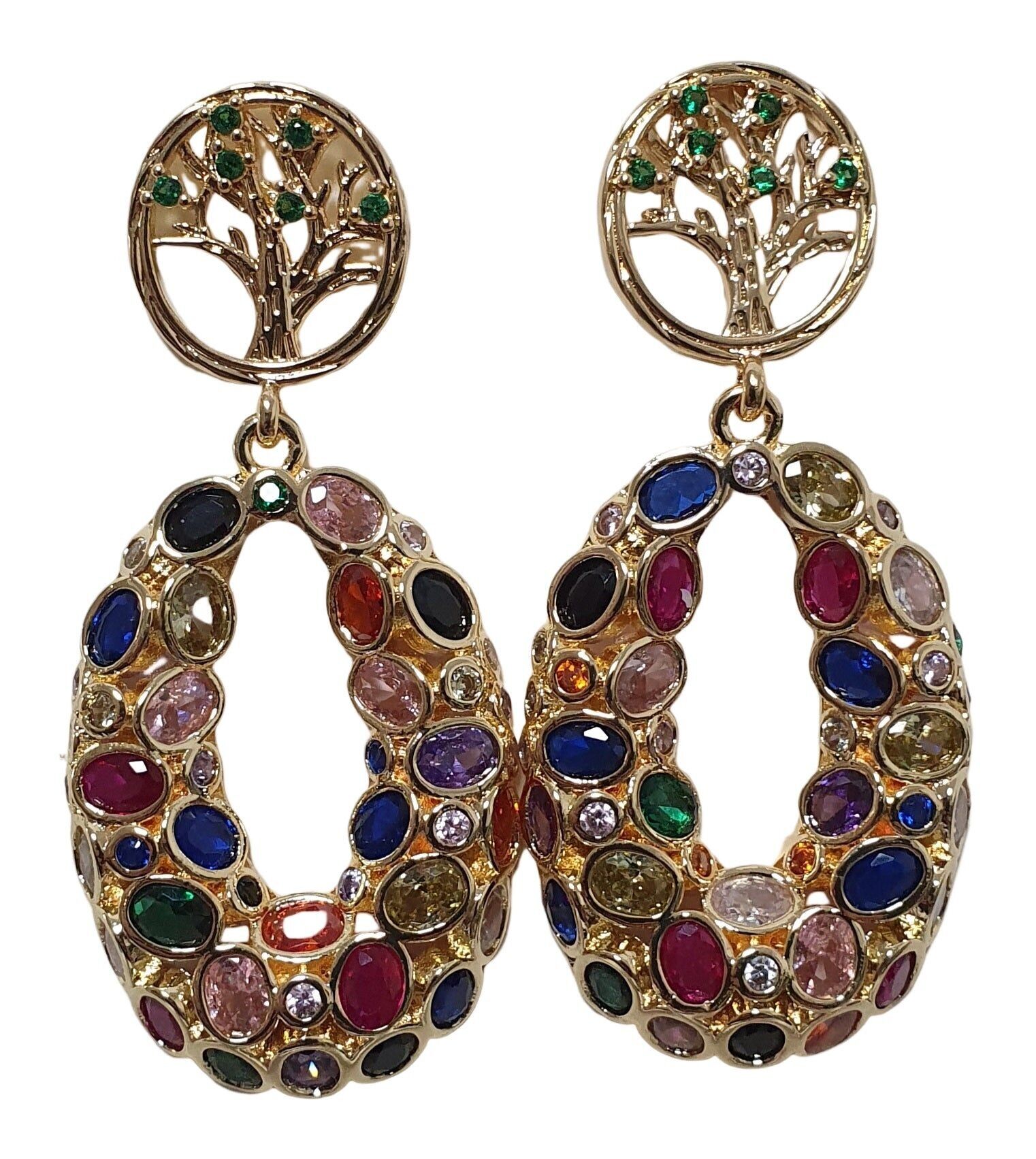 Orecchino colore oro con zirconi multicolore