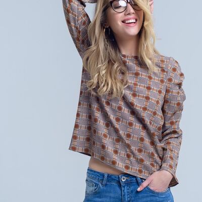 Brown top with check print