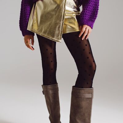 Metallic Skort With Wrap Front In Gold