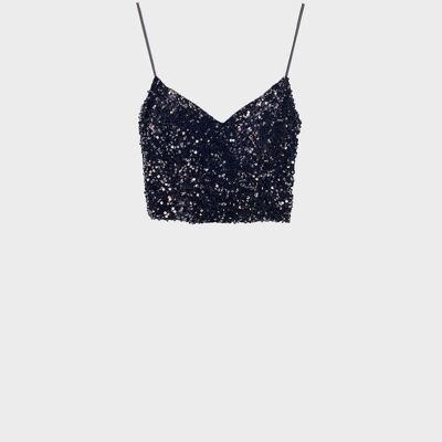 cropped sequin glitter top in black