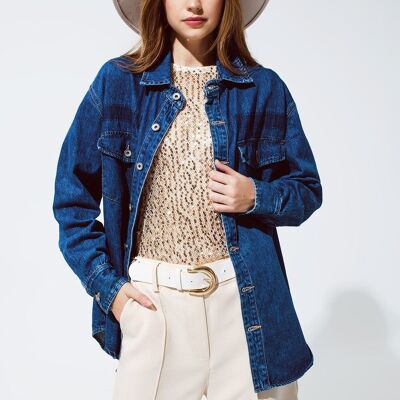 Oversized Denim Shacket With Chest Pockets In Mid Wash