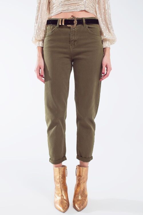 Cotton mid rise slouchy jean in khaki sepia