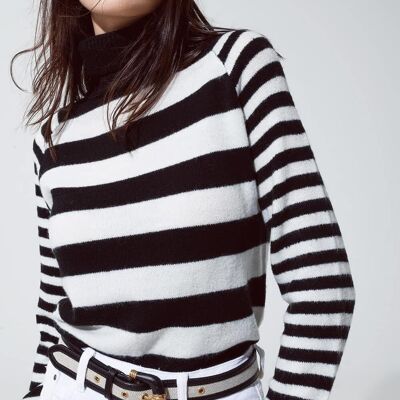 Turtleneck sweater with stripes in white and black