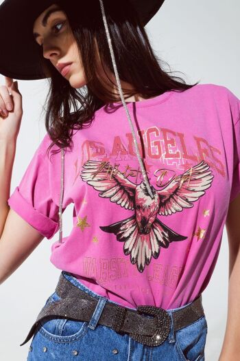 T-shirt rose avec imprimé Los Angeles devant 5