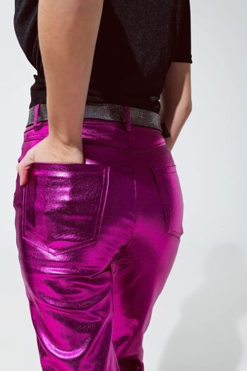 Pantalon droit métallisé fuchsia 5