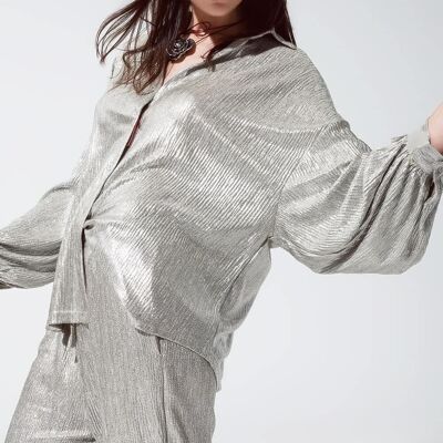 Camicia abbottonata dalla vestibilità comoda con maniche a palloncino in argento