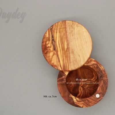 Contenitore per il sale in legno d'ulivo/portasale con coperchio magnetico/ø ca. 10 cm / Fatto a mano