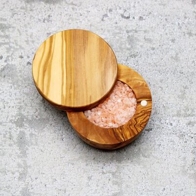 Salt container made of olive wood / salt cellar with magnetic lid / Ø approx. 10cm / Handmade